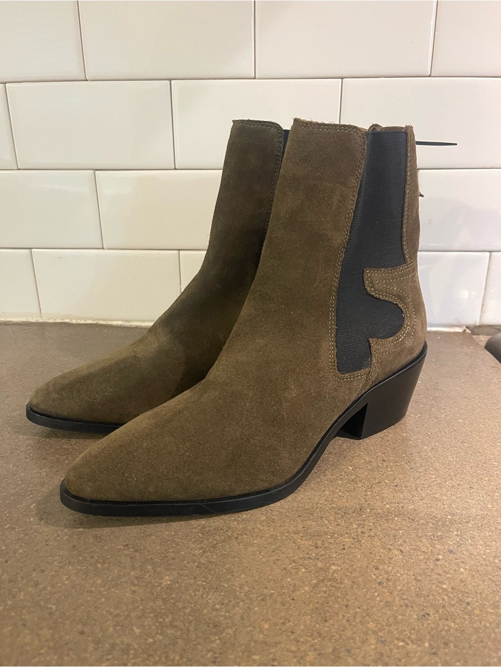AllSaints Kara Chelsea Boot in olive